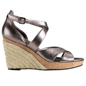 Cole Haan Air Marisa Silver Platform Espadrille Wedge Sandals Heels Metallic